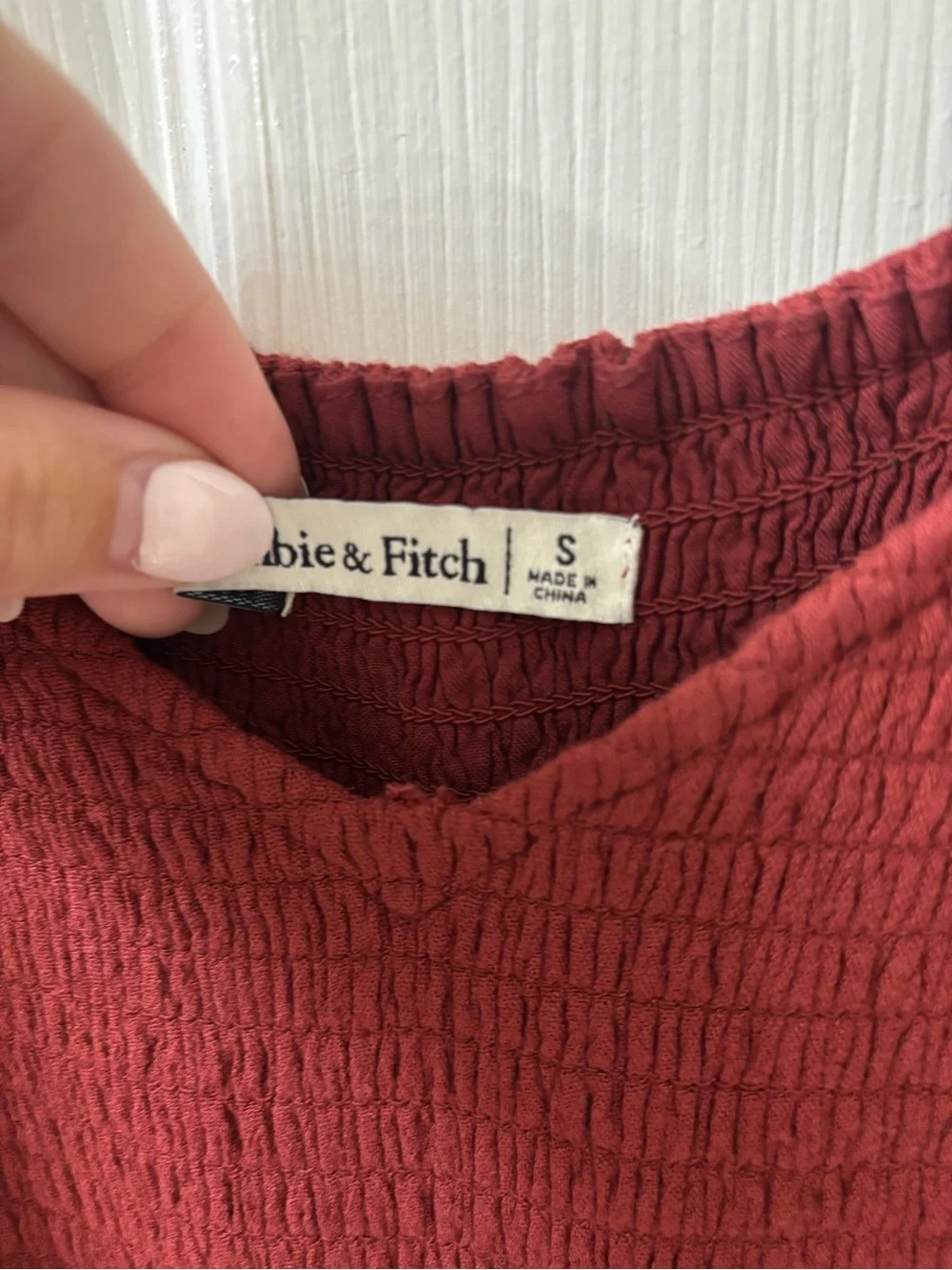 Abercrombie & Fitch Smocked Bodice Puff Sleeve Midi Dress - Burgundy - Size S
